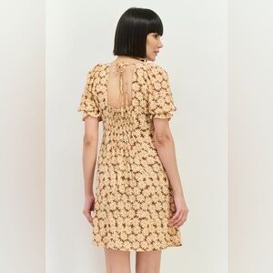 MANGO Daisy Print Short Puff Sleeve Viscose Dress